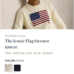 Ralph Lauren Cream Crewneck Sweater with American Flag
